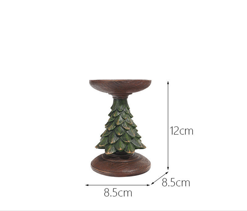 Rustic Resin & Wood Christmas Tree Candle Holder – Festive Figurine for Cozy Holiday Decor