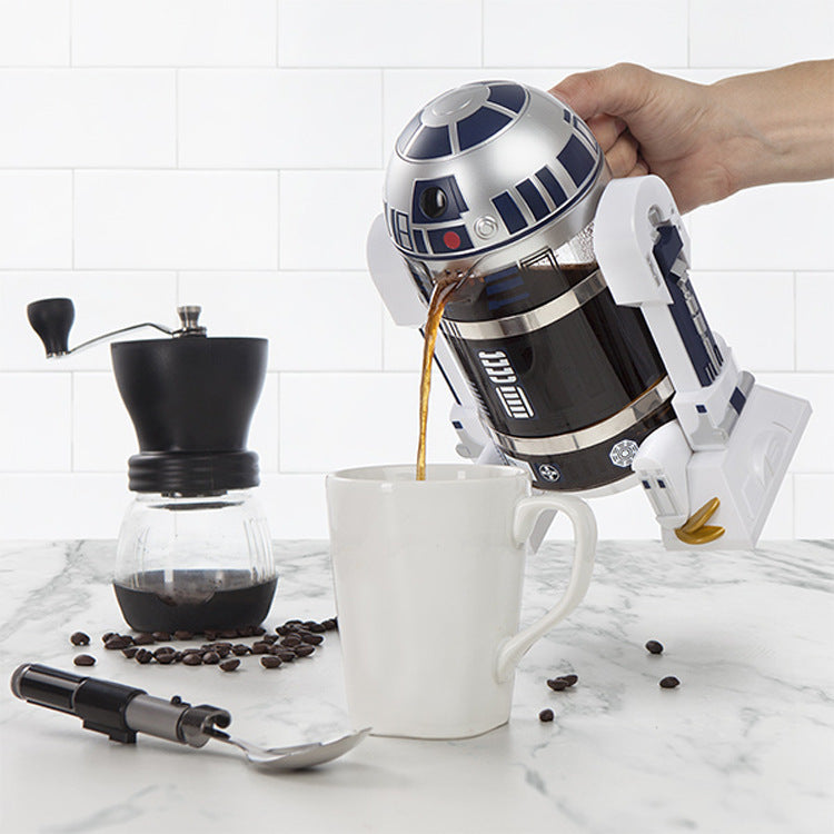 Bold Brew Awaits: 24cm Moka Hand Coffee Maker with Robot Design & French Press Function