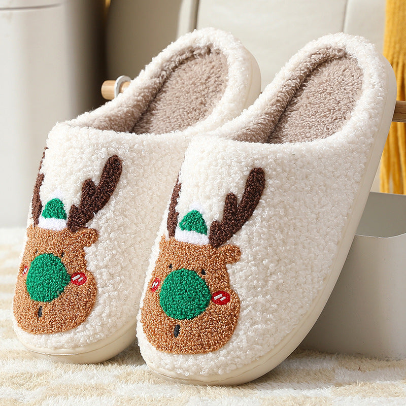 Christmas Elk Winter Slippers – Soft, Cozy Slip-On House Shoes for Warm Holiday Comfort