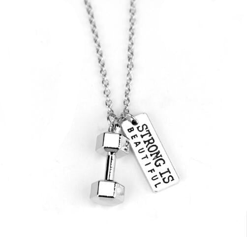 Fitness Gym Dumbbell Silver Charm Pendant Necklace