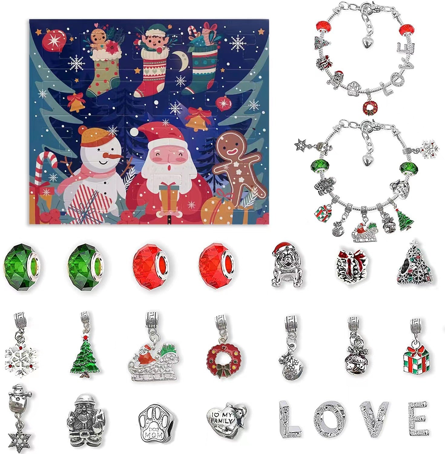 24-Day Christmas Advent Bracelet Kit – DIY Charm Jewelry Countdown Gift Box for Girls & Women