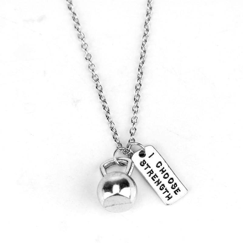 Fitness Gym Dumbbell Silver Charm Pendant Necklace