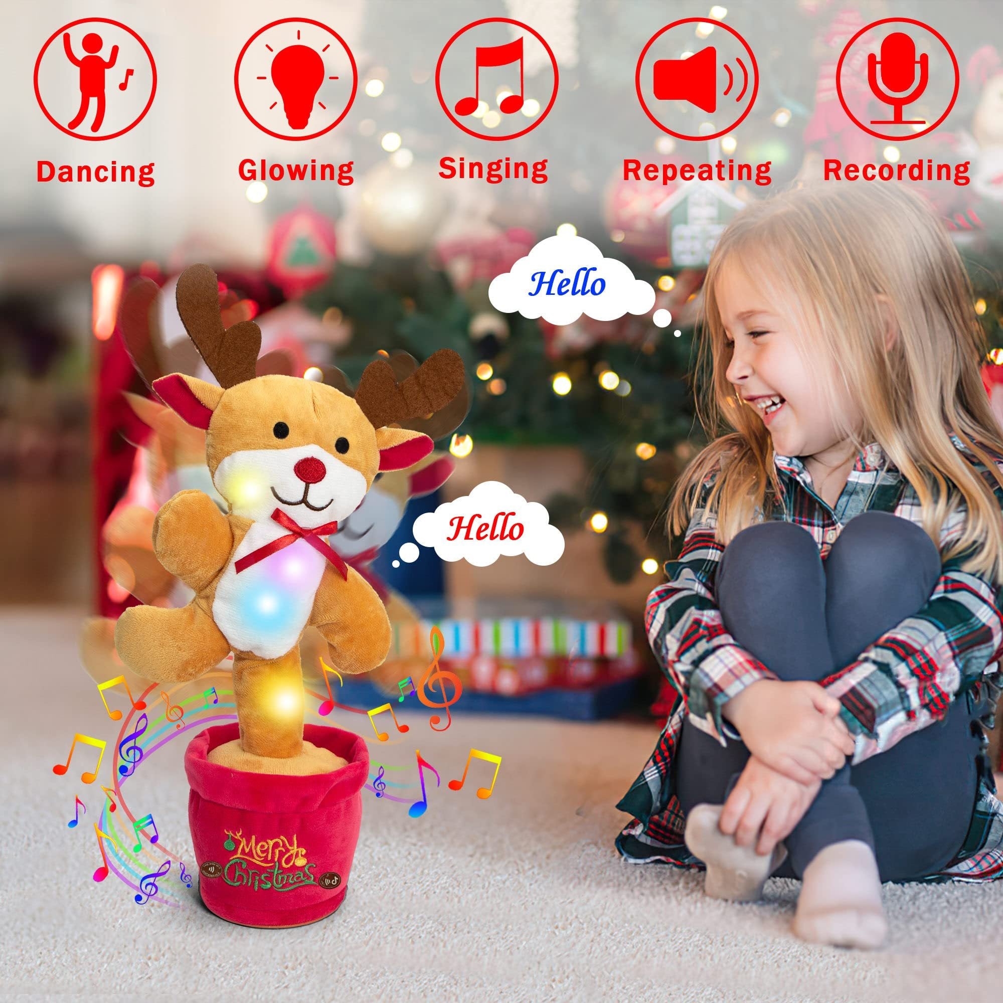 Dancing Talking Christmas Tree Toy – Singing Plush with Lights & Voice Repeat