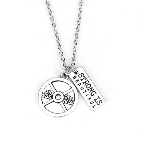 Fitness Gym Dumbbell Silver Charm Pendant Necklace