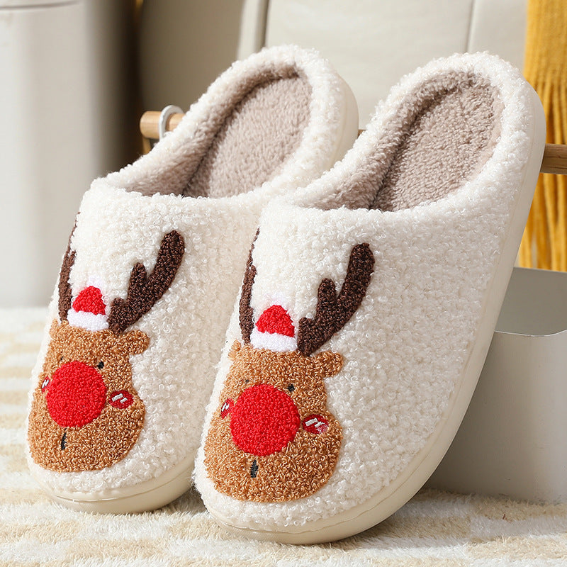 Christmas Elk Winter Slippers – Soft, Cozy Slip-On House Shoes for Warm Holiday Comfort