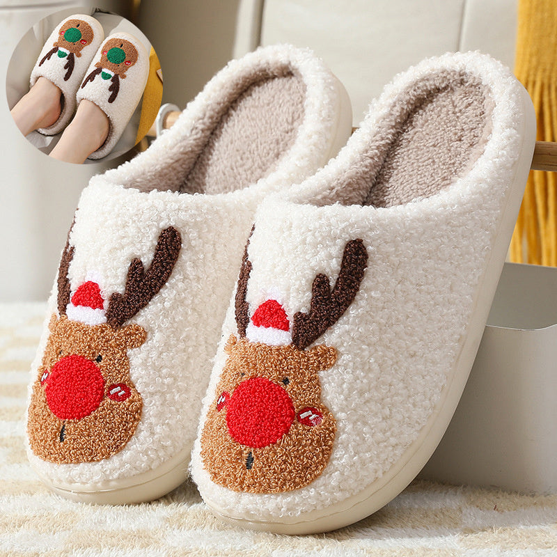 Christmas Elk Winter Slippers – Soft, Cozy Slip-On House Shoes for Warm Holiday Comfort