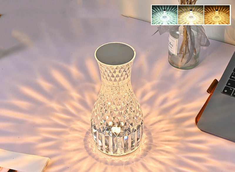 Romantic Crystal Vase LED Table Lamp – Diamond Glow for Christmas Decor & Cozy Bedside Ambience