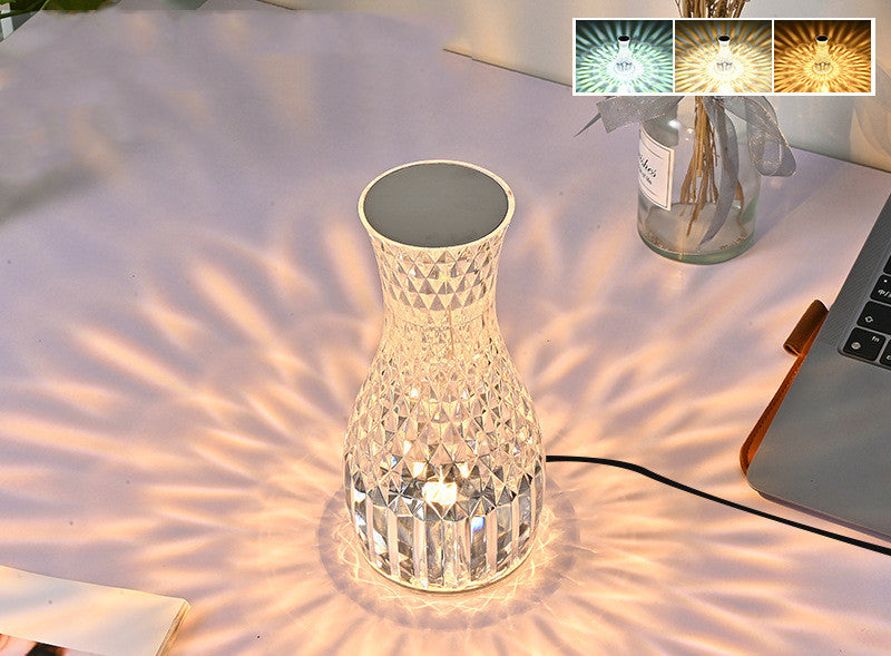 Romantic Crystal Vase LED Table Lamp – Diamond Glow for Christmas Decor & Cozy Bedside Ambience