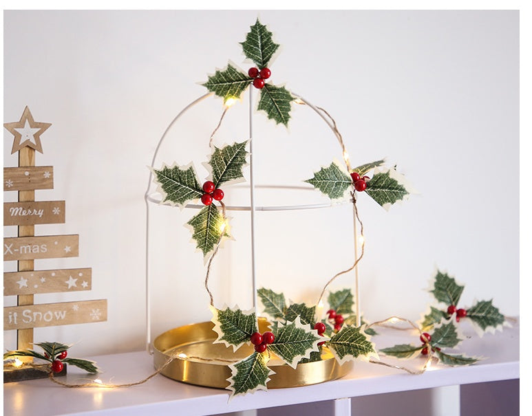 Add Holiday Sparkle with Christmas Leaf & Red Berry Copper Wire String Lights – Elegant Festive Décor