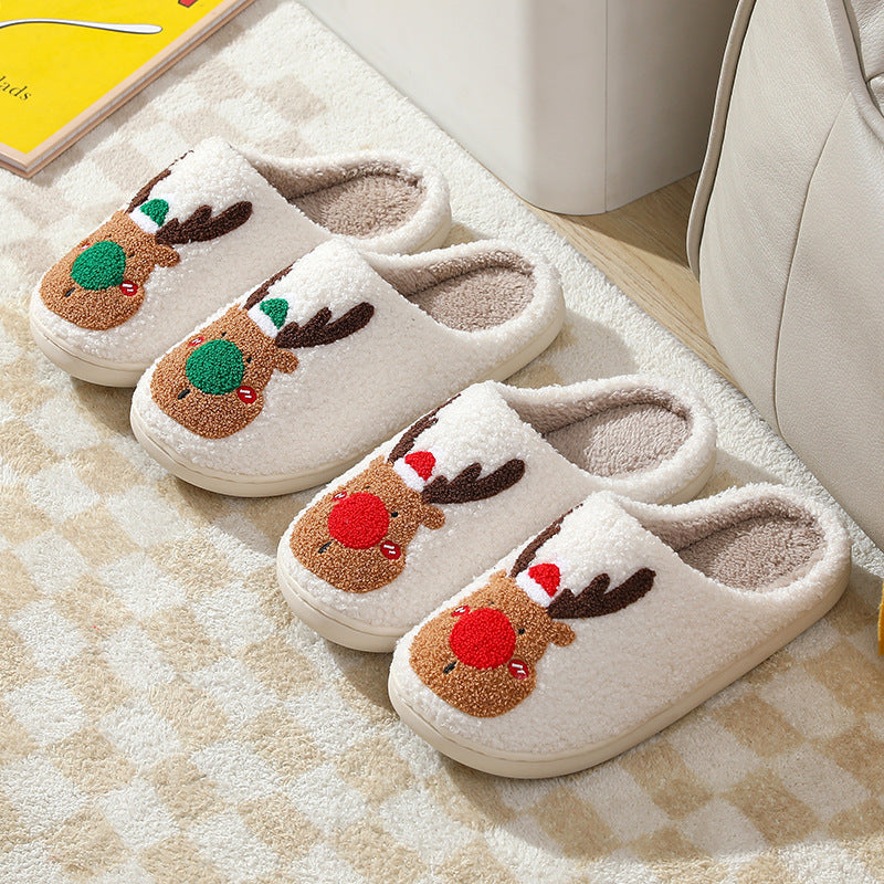Christmas Elk Winter Slippers – Soft, Cozy Slip-On House Shoes for Warm Holiday Comfort