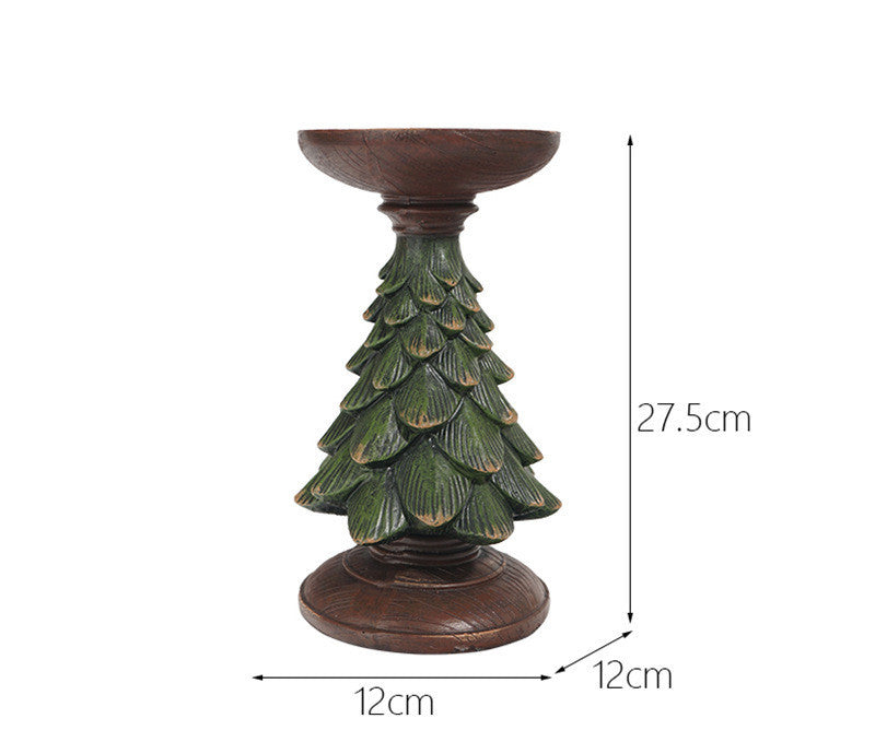 Rustic Resin & Wood Christmas Tree Candle Holder – Festive Figurine for Cozy Holiday Decor