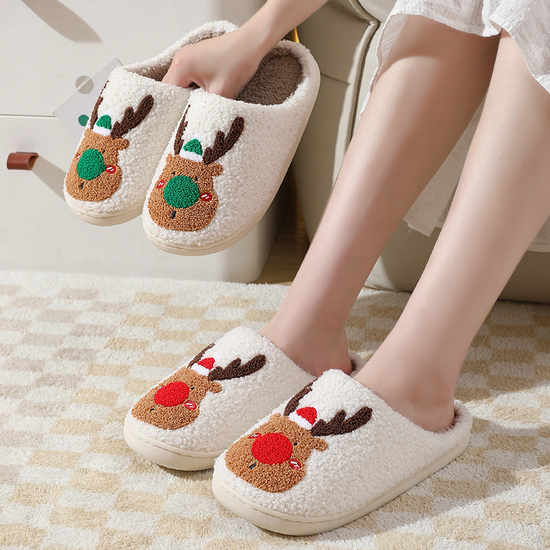 Christmas Elk Winter Slippers – Soft, Cozy Slip-On House Shoes for Warm Holiday Comfort