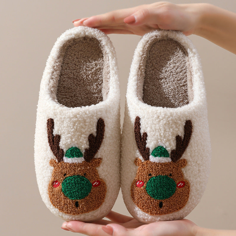 Christmas Elk Winter Slippers – Soft, Cozy Slip-On House Shoes for Warm Holiday Comfort