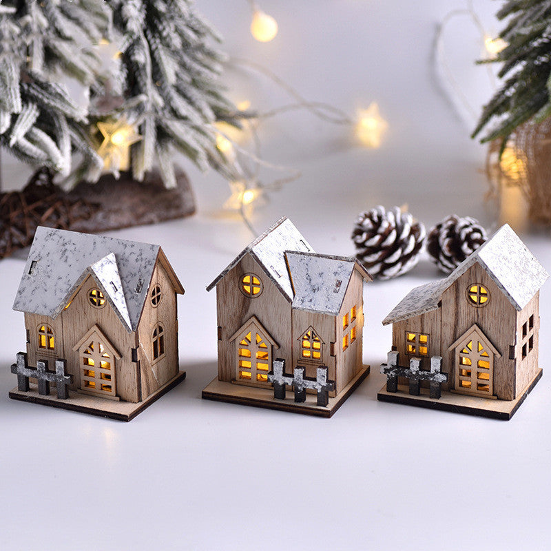 LED Luminous Wooden Christmas House – Festive Holiday Décor with Warm Glow
