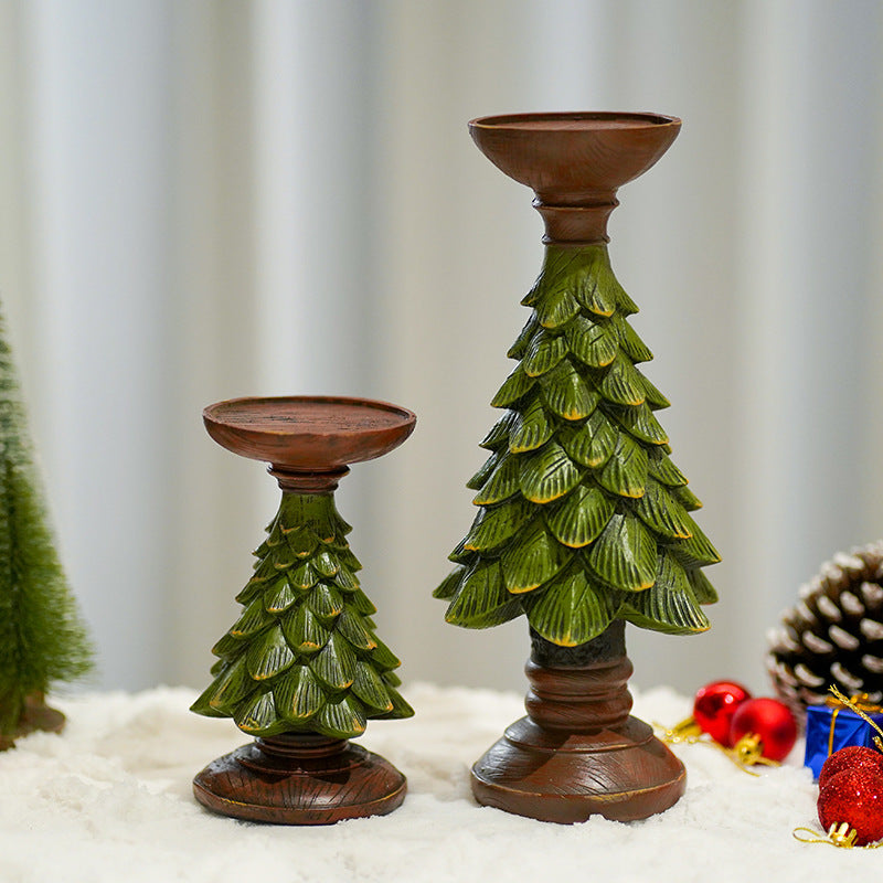 Rustic Resin & Wood Christmas Tree Candle Holder – Festive Figurine for Cozy Holiday Decor