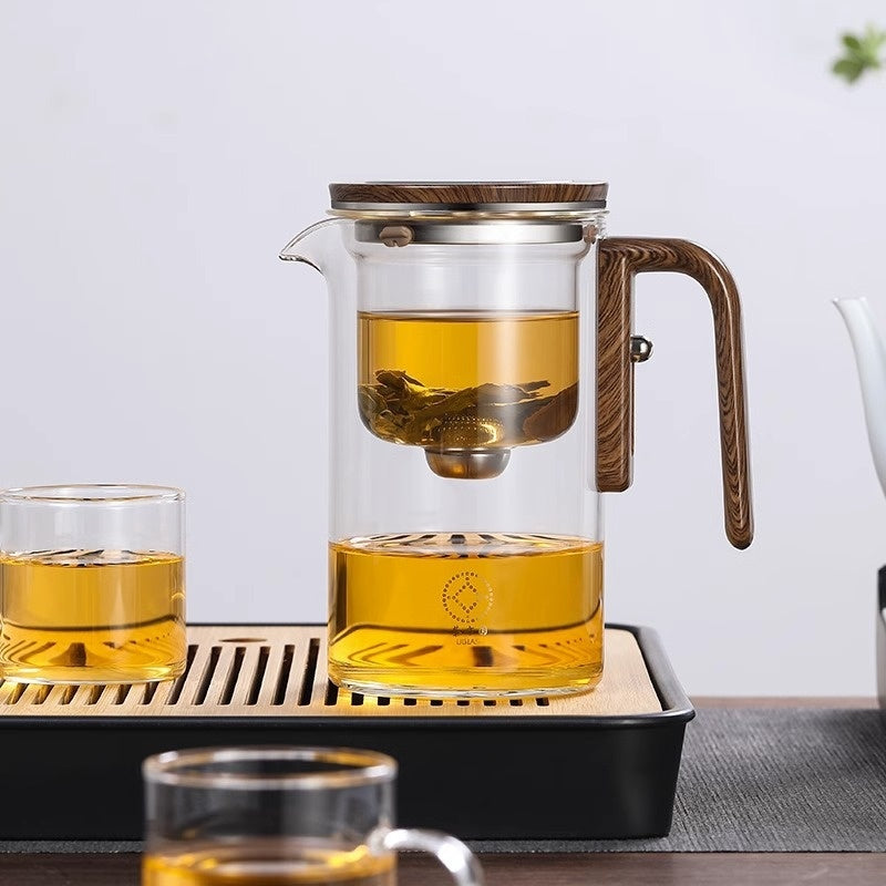 Magnetic Teapot with Wooden Handle One-Click Tea Filtration