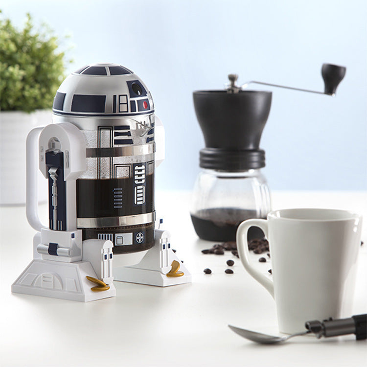 Bold Brew Awaits: 24cm Moka Hand Coffee Maker with Robot Design & French Press Function