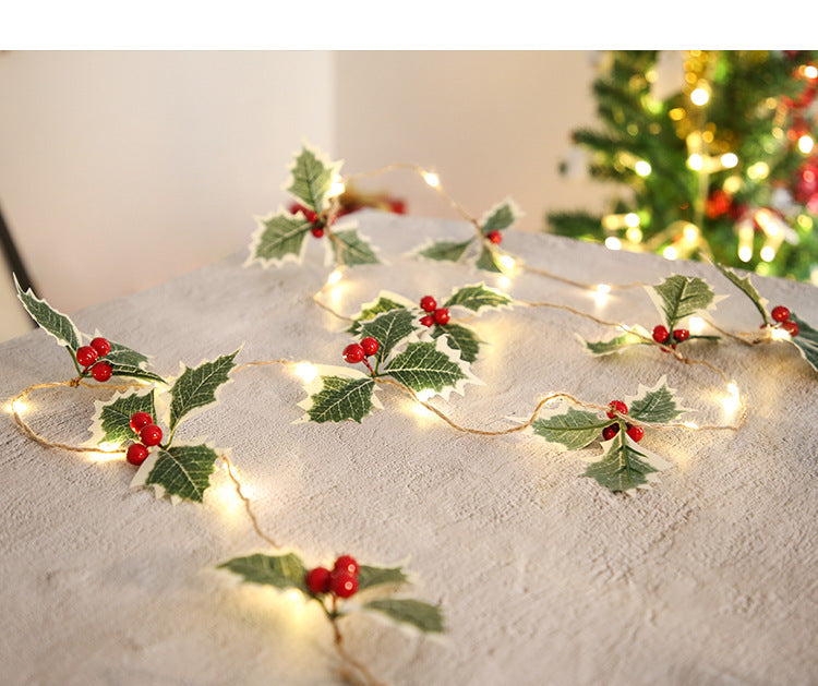 Add Holiday Sparkle with Christmas Leaf & Red Berry Copper Wire String Lights – Elegant Festive Décor