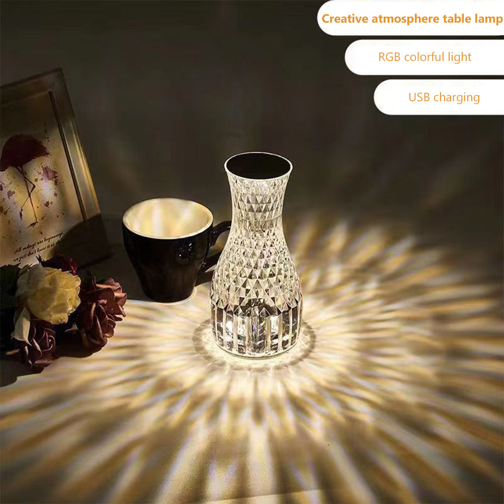 Romantic Crystal Vase LED Table Lamp – Diamond Glow for Christmas Decor & Cozy Bedside Ambience