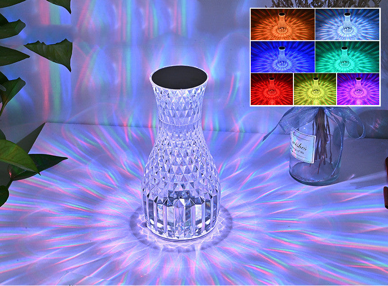 Romantic Crystal Vase LED Table Lamp – Diamond Glow for Christmas Decor & Cozy Bedside Ambience