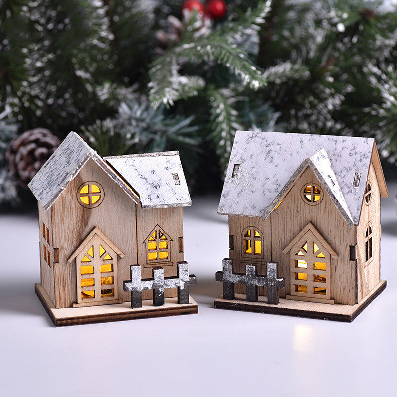 LED Luminous Wooden Christmas House – Festive Holiday Décor with Warm Glow