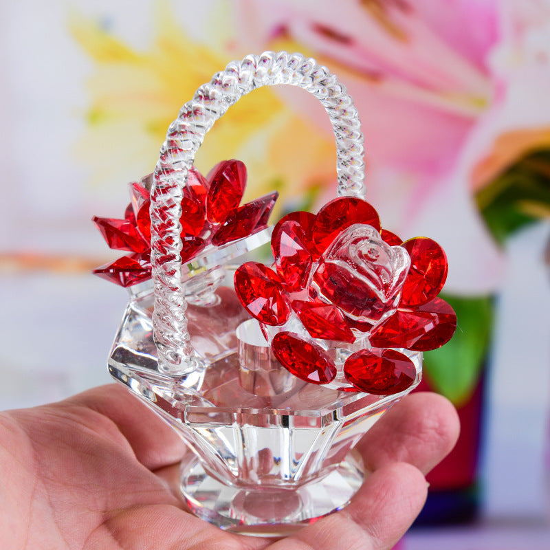 Elegant Crystal Flower Basket Decoration: Perfect for Living Room, Wine Cabinet, or Wedding Gift