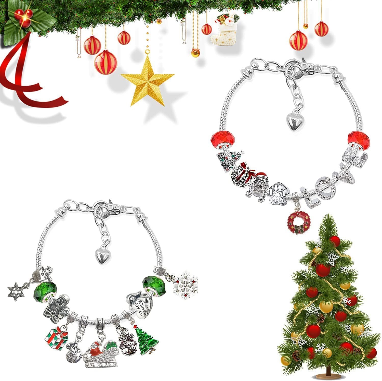 24-Day Christmas Advent Bracelet Kit – DIY Charm Jewelry Countdown Gift Box for Girls & Women