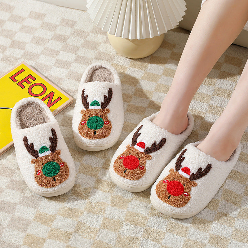 Christmas Elk Winter Slippers – Soft, Cozy Slip-On House Shoes for Warm Holiday Comfort