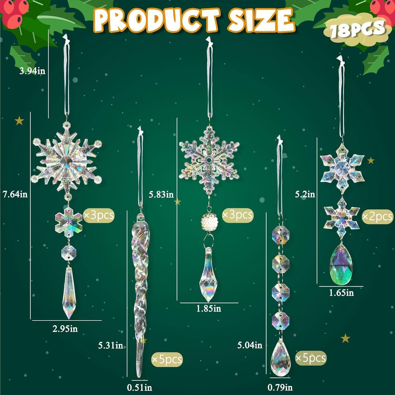 18-Piece Crystal Christmas Tree Pendants – Elegant Holiday Ornaments for Festive Home Décor
