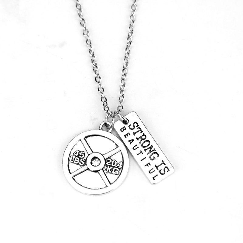 Fitness Gym Dumbbell Silver Charm Pendant Necklace