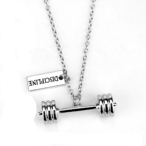 Fitness Gym Dumbbell Silver Charm Pendant Necklace