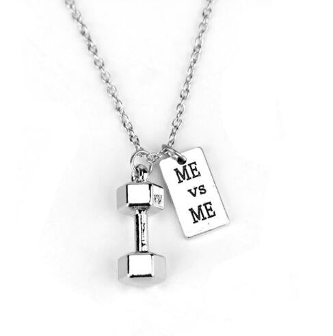 Fitness Gym Dumbbell Silver Charm Pendant Necklace