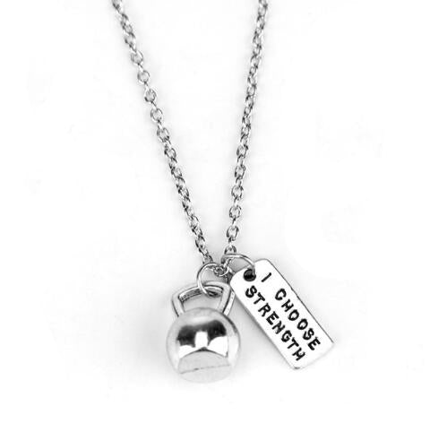 Fitness Gym Dumbbell Silver Charm Pendant Necklace