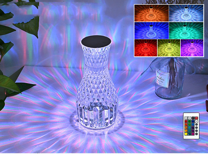 Romantic Crystal Vase LED Table Lamp – Diamond Glow for Christmas Decor & Cozy Bedside Ambience