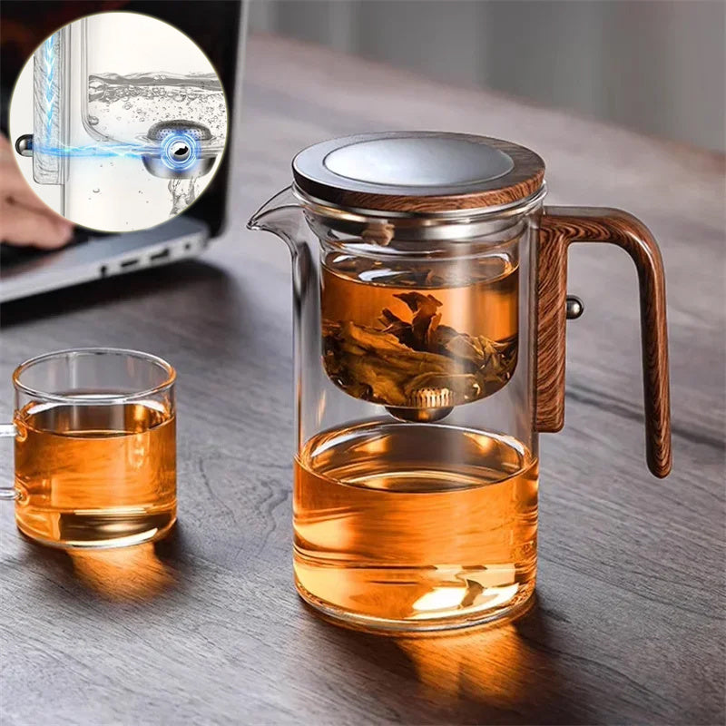 Magnetic Teapot with Wooden Handle One-Click Tea Filtration