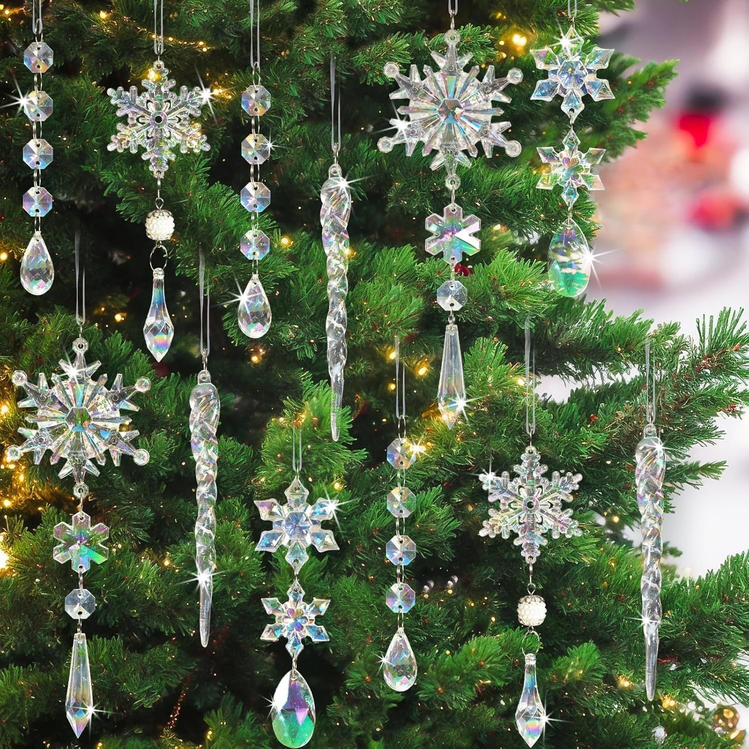18-Piece Crystal Christmas Tree Pendants – Elegant Holiday Ornaments for Festive Home Décor