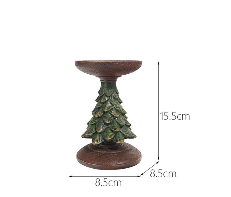 Rustic Resin & Wood Christmas Tree Candle Holder – Festive Figurine for Cozy Holiday Decor