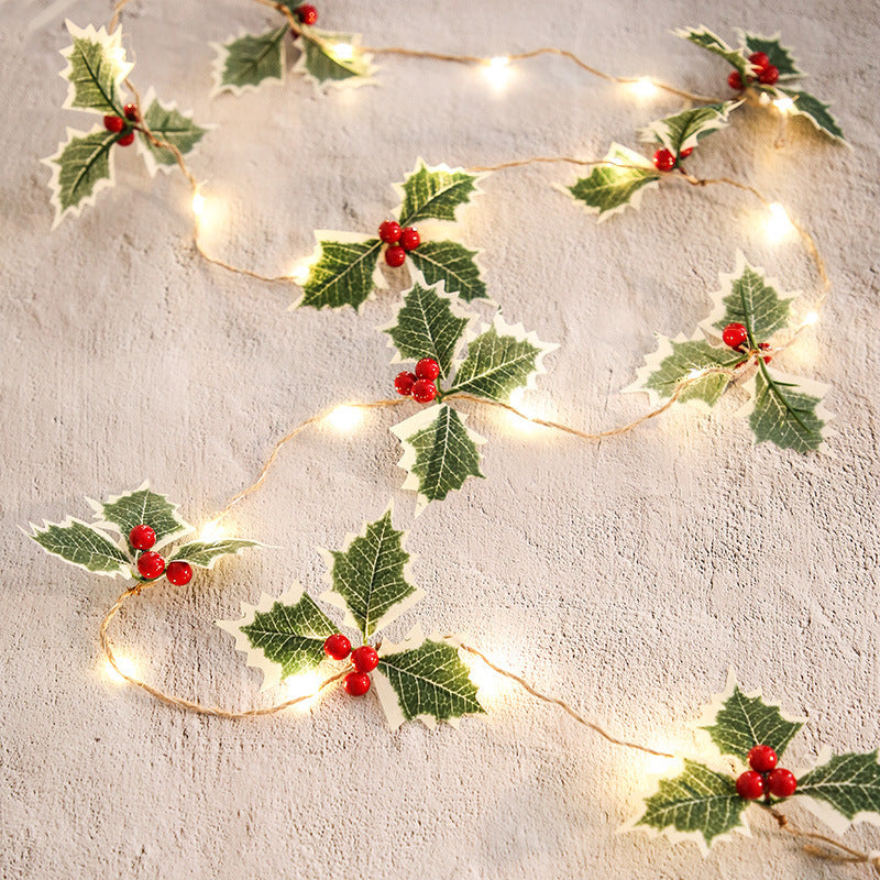 Add Holiday Sparkle with Christmas Leaf & Red Berry Copper Wire String Lights – Elegant Festive Décor