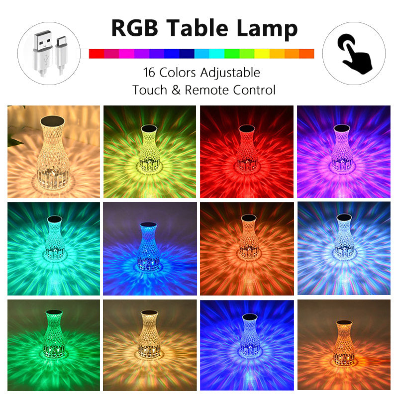 Romantic Crystal Vase LED Table Lamp – Diamond Glow for Christmas Decor & Cozy Bedside Ambience