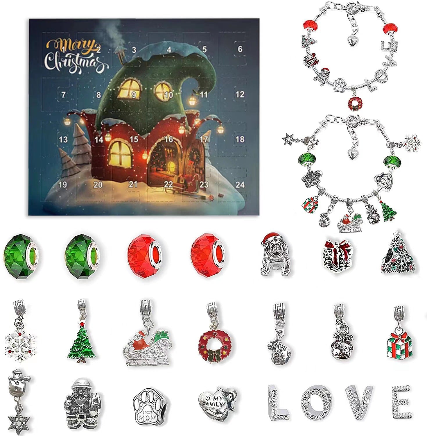24-Day Christmas Advent Bracelet Kit – DIY Charm Jewelry Countdown Gift Box for Girls & Women