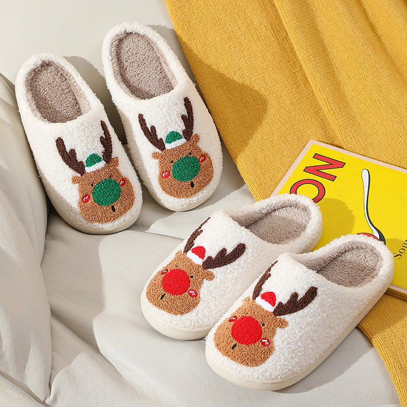 Christmas Elk Winter Slippers – Soft, Cozy Slip-On House Shoes for Warm Holiday Comfort