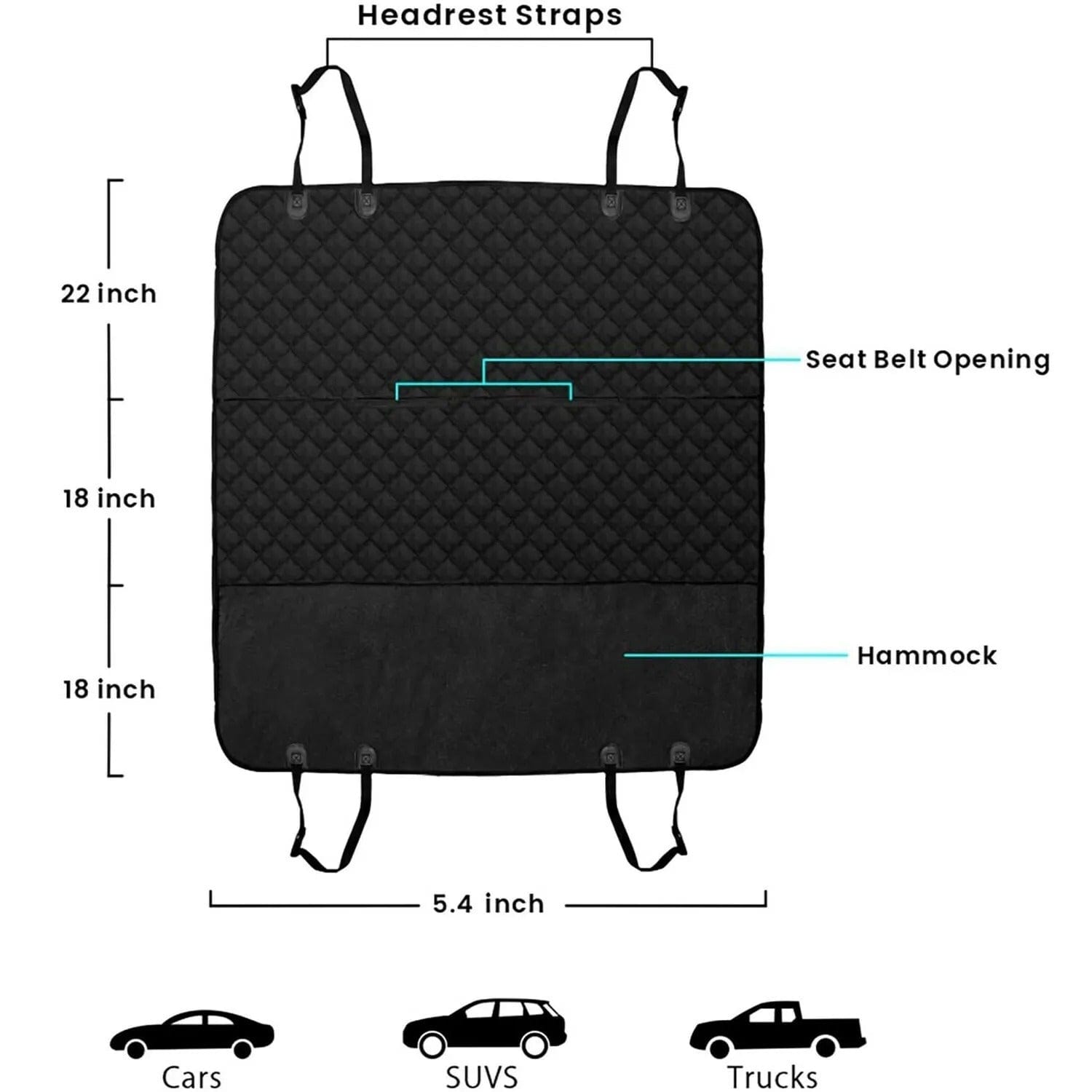 Sprout Health 0 default Seat Cover Rear Back Car Pet Dog Travel Waterproof Bench Protector Luxury -Black