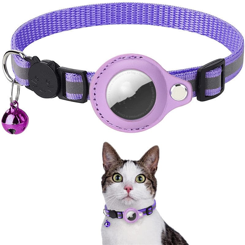 Sprout Health 0 Purple Reflective Collar Waterproof Holder Case For Airtag Air Tag Airtags Protective Cover Cat Dog Kitten Puppy Nylon Collar