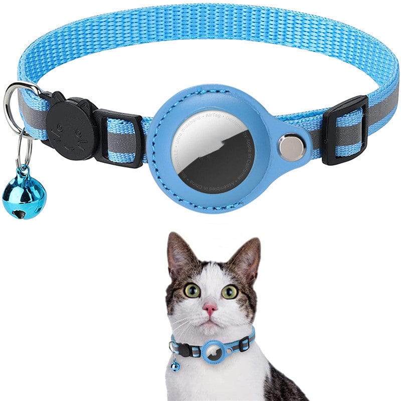 Sprout Health 0 Sky Blue Reflective Collar Waterproof Holder Case For Airtag Air Tag Airtags Protective Cover Cat Dog Kitten Puppy Nylon Collar