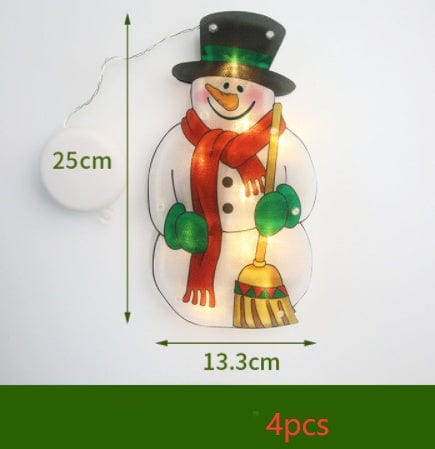 Sprout Health 0 Snowman / 4PCS "LED Suction Cup Window Hanging Lights - Christmas Decoration