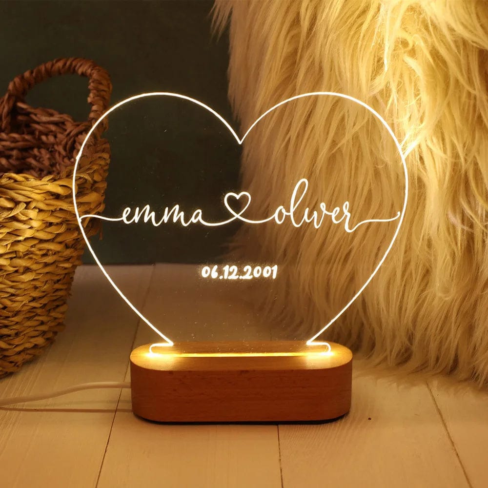 Romance Radiance Transparent Customization / 20CMx11.5CM / USB Custom Night Light As Valentines Day Anniversary Romantic For Bedroom Night Lamp Couple For Him Names And Date Engagement Gift