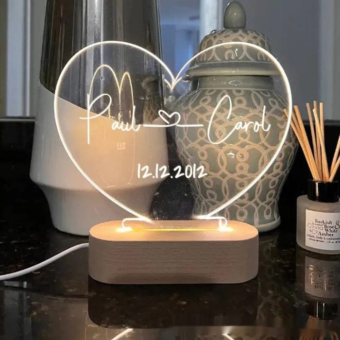 Romance Radiance Transparent Customization / 20CMx11.5CM / USB Custom Night Light As Valentines Day Anniversary Romantic For Bedroom Night Lamp Couple For Him Names And Date Engagement Gift