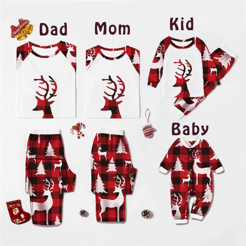 Sprout Health 0 White / Papa L Matching Christmas Pajamas - Deer Head Print Family Set